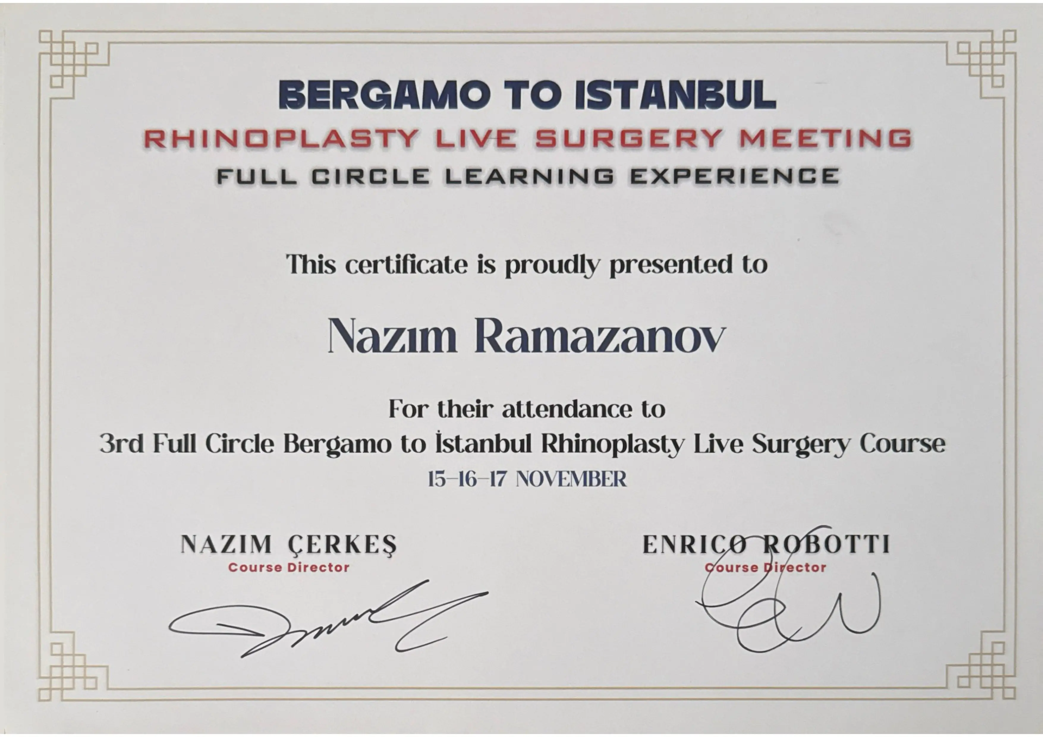 Bergamo to Istanbul Rhinoplasty Course
