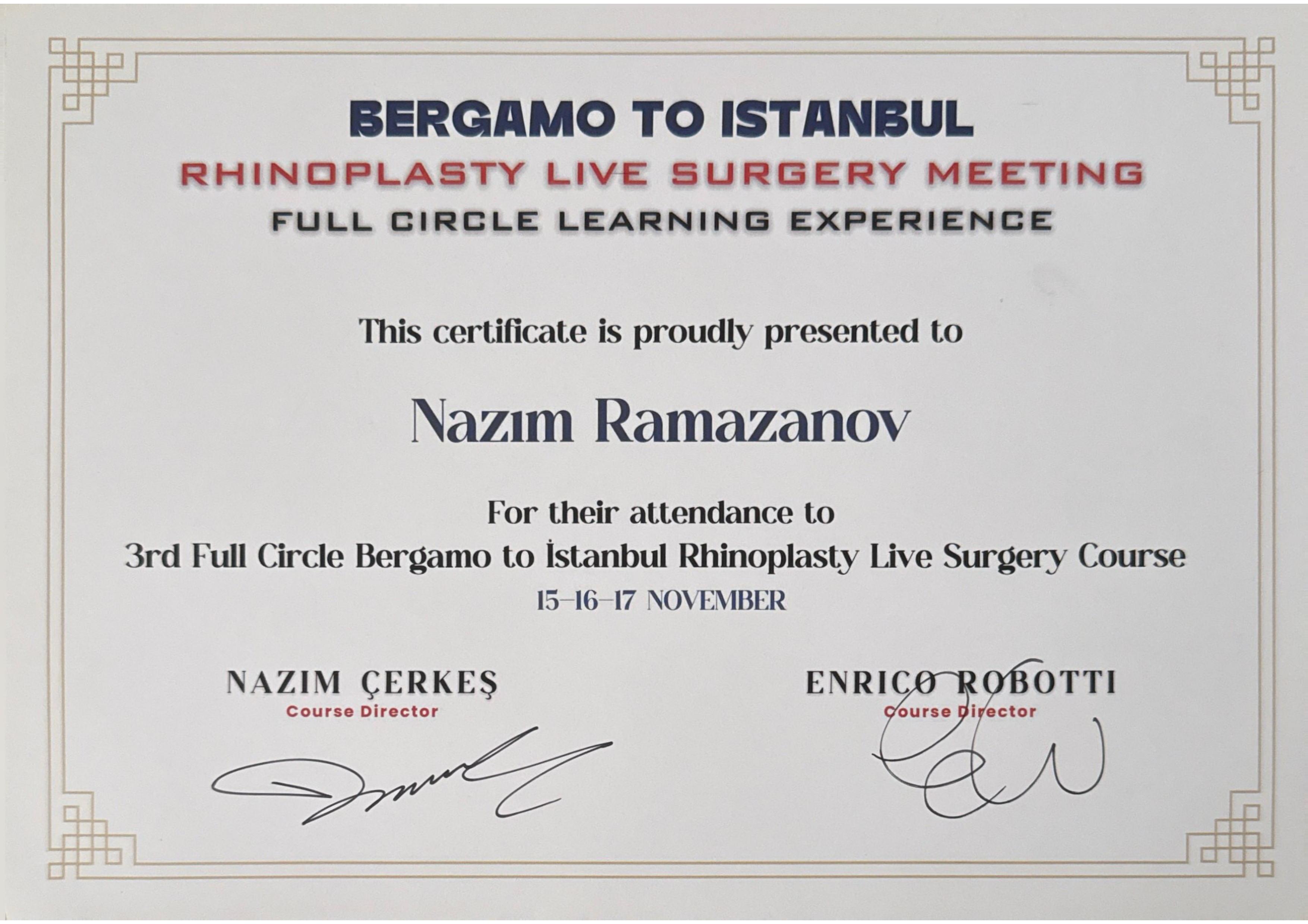 Bergamo to Istanbul Rhinoplasty Course